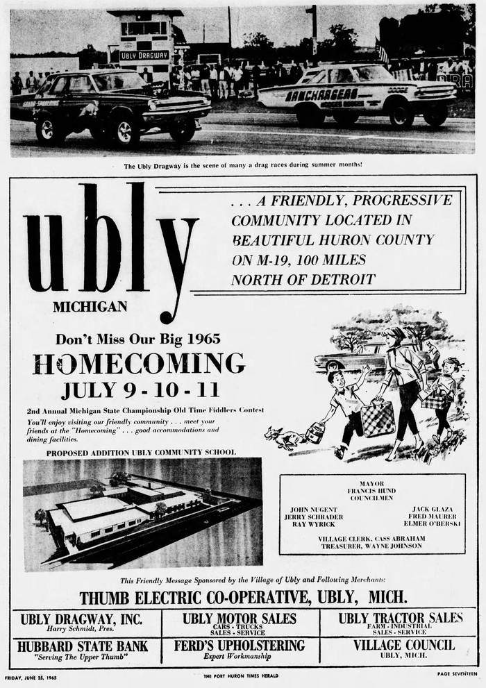 Ubly Dragway - 1965 Ubly Homecoming Ad Featuring Dragway (newer photo)